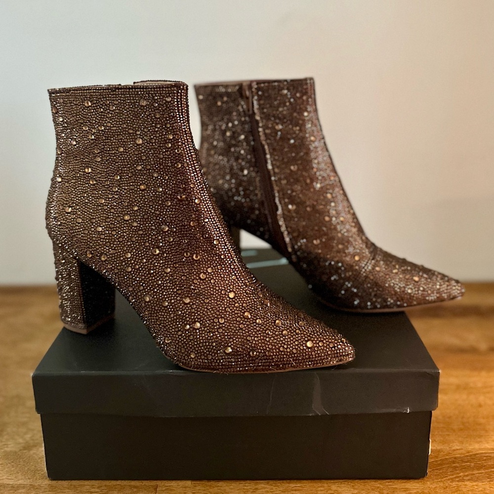 Betsey Johnson Cady Bronze Sparkle Ankle Boots